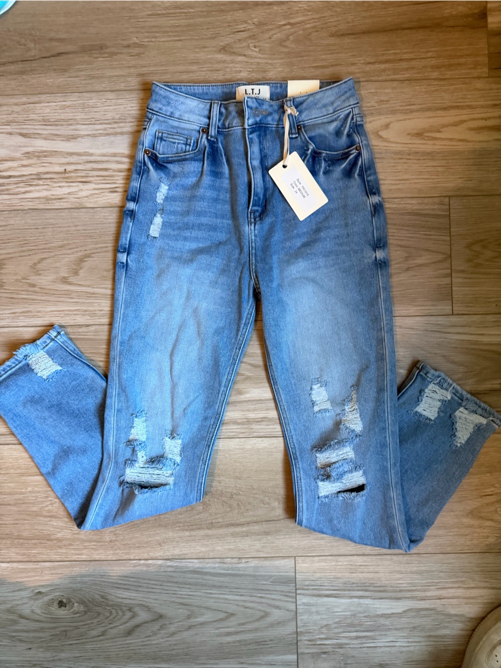 LTJ Women's Light Blue Distressed Straight Leg Jeans
